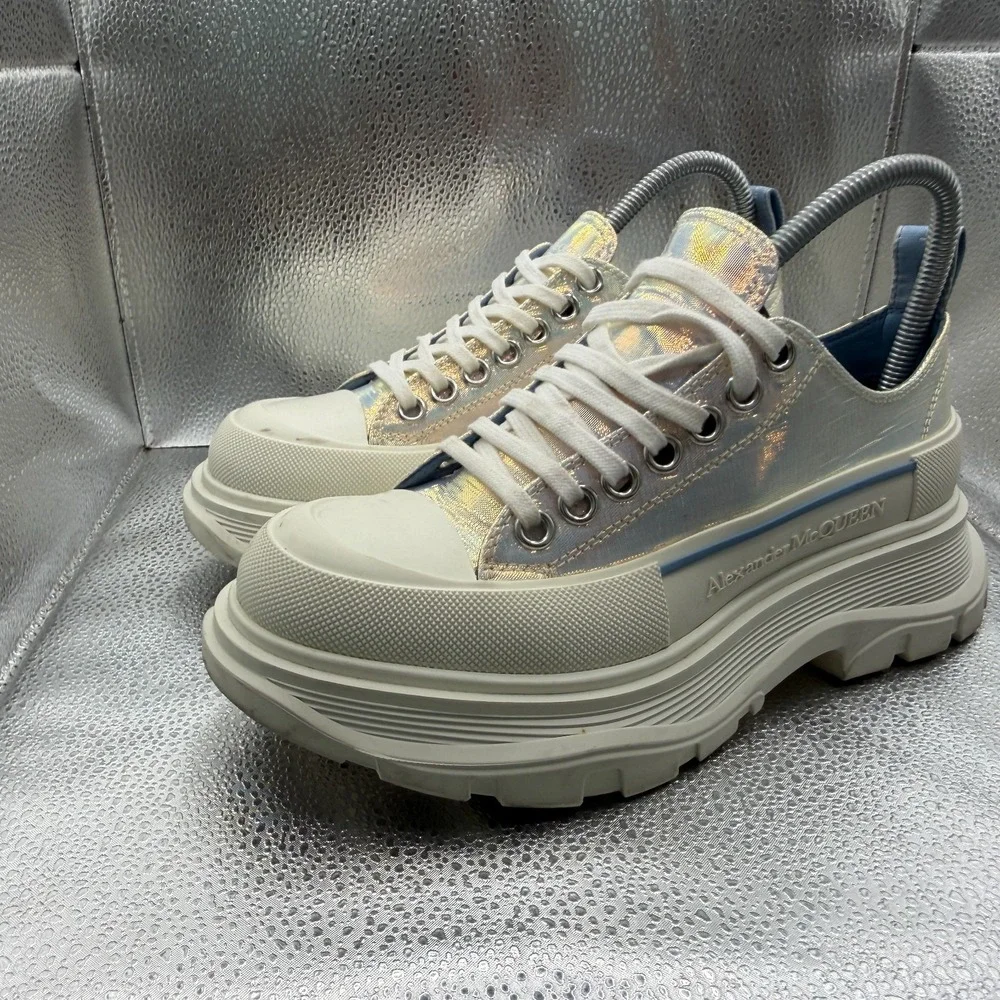 Size EU 37 Alexander McQUEEN Tread Slick Iridescent Leather Womens‎ Sneakers